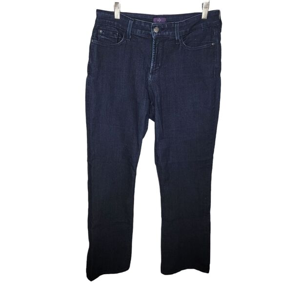 Nydj dark wash flap stud pockets bootcut denim jeans size 10 - Picture 1 of 9